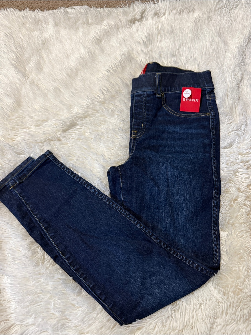 SPANX Women's Dark Blue Slim Jeans with Red Logo Tag